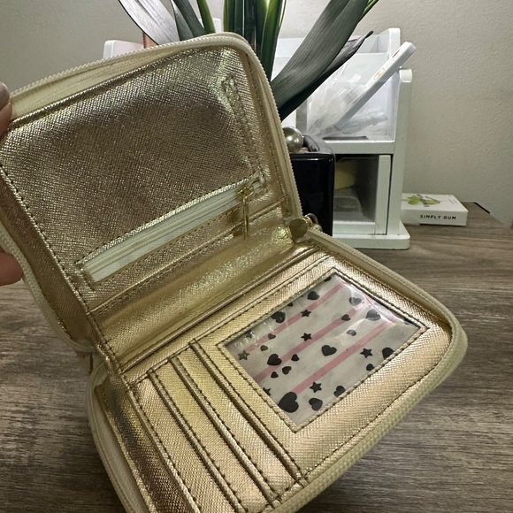 Women's Luv Betsey by Betsey Johnson Geometric Zip Wallet Gold Pink 4"x5" - Picture 11 of 16